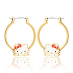 Hello Kitty Hoop Earrings for Women Official License, Gold Tone