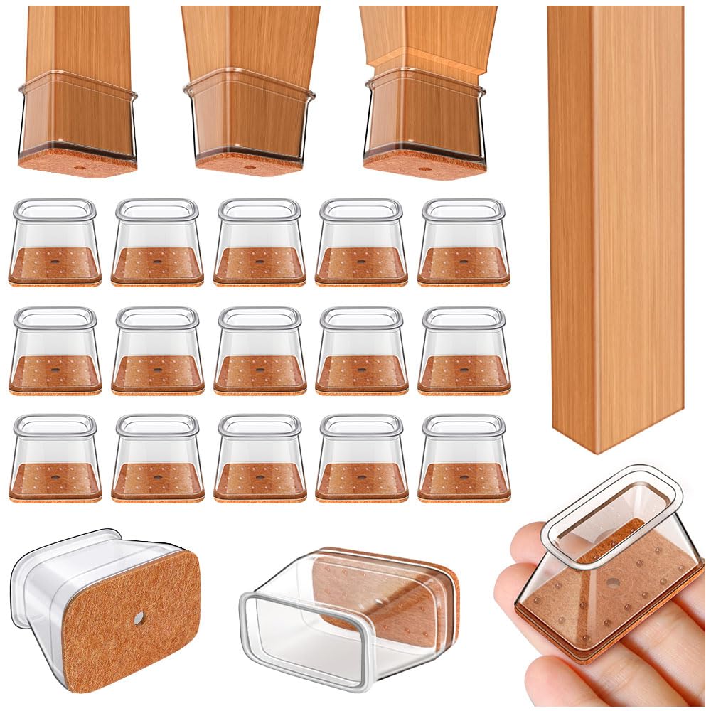 Ansible 24 pcs Rectangle Large Chair Leg Floor Protectors, Furniture Felt Pads Silicone Covers caps for Chairs,Chair Leg Protectors for Hardwood Floors (Fit Length 1-1/2” to 2”,Width 3/4” to 1”)