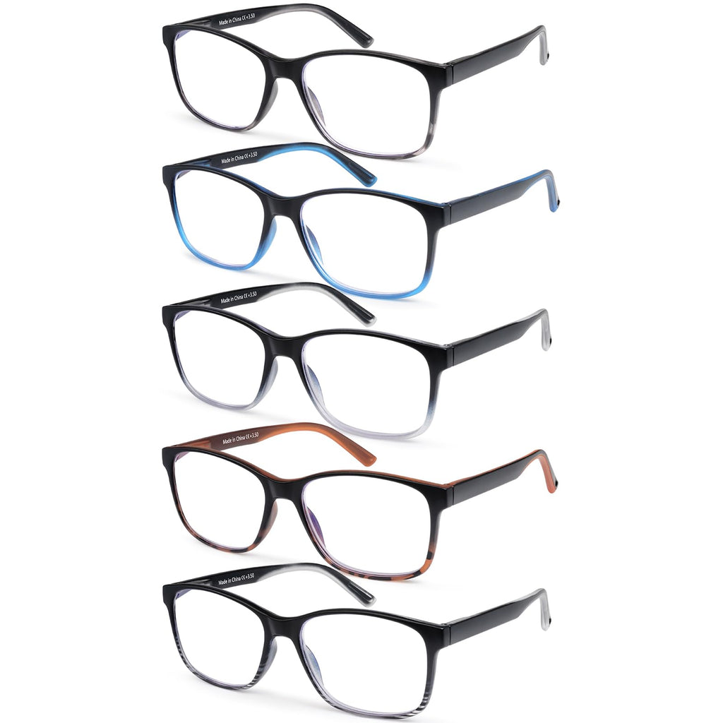 MOZVND 5 Pack Blue Light Blocking Reading Glasses for Men with Spring Hinge 2.0 Fashion Large Wide Computer Readers for Men
