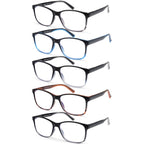 MOZVND 5 Pack Blue Light Blocking Reading Glasses for Men with Spring Hinge 2.0 Fashion Large Wide Computer Readers for Men