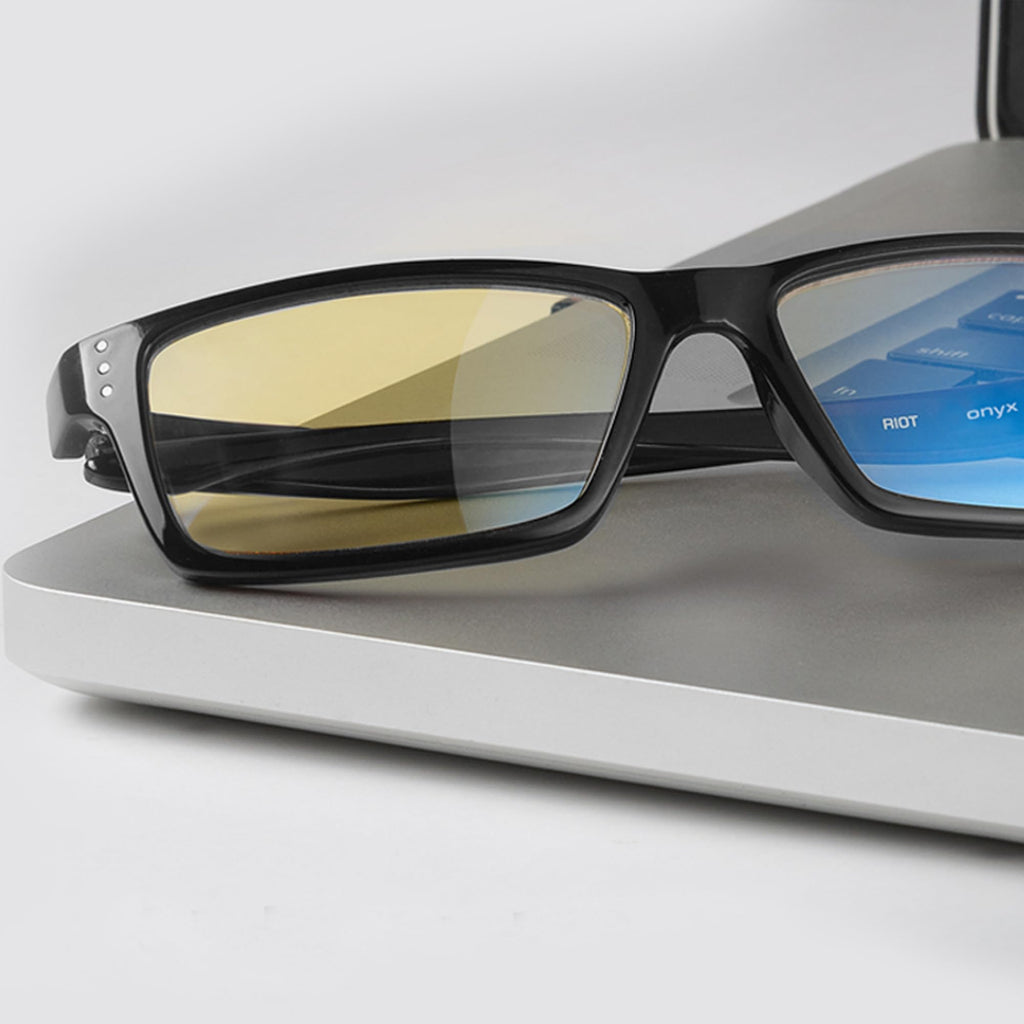 GUNNAR Premium Computer and Gaming Glasses For Men & Women - Advanced Blue Light Blocking Lens Technology For Eye Strain Relief and Anti Fatigue - Riot Amber Tinted Gaming Glasses