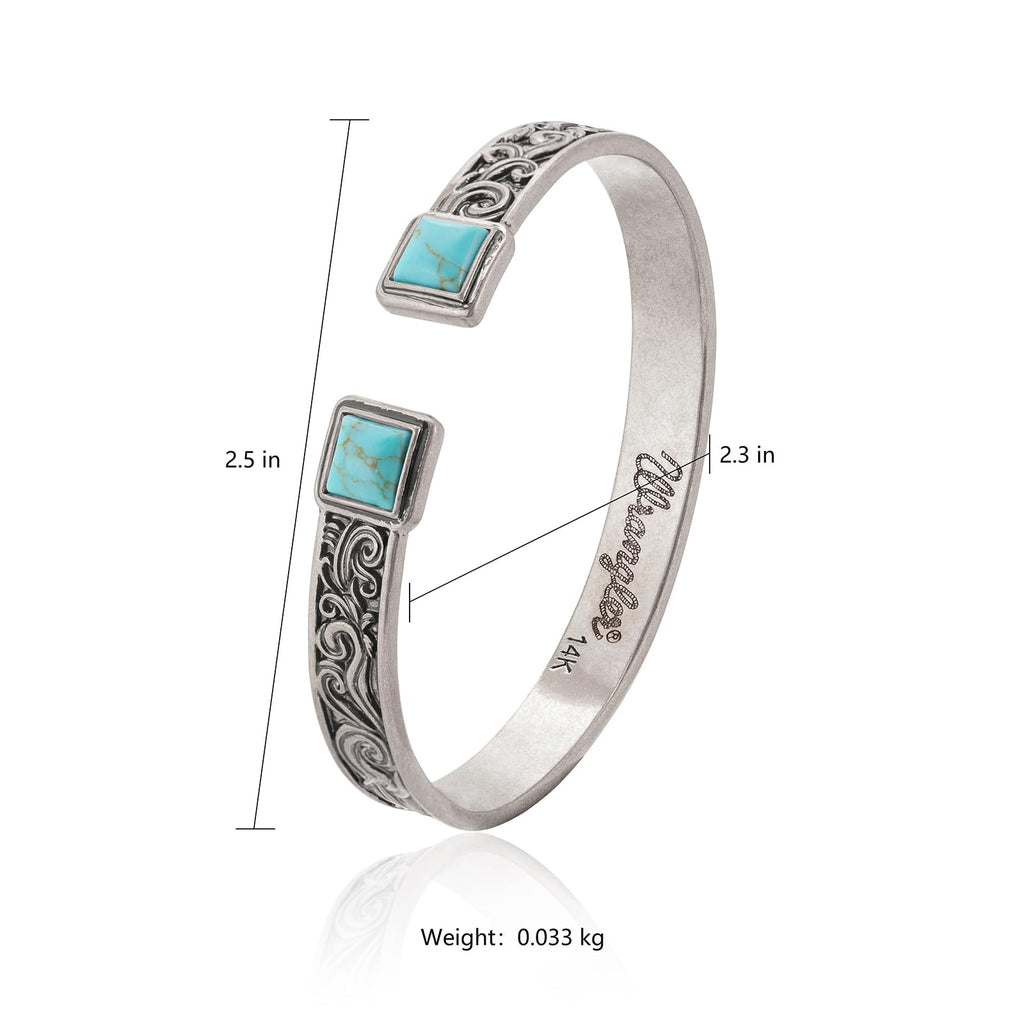 Wrangler Turquoise Cuff Bracelet, Carved Floral Western Jewelry for Women