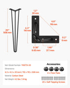 VEVOR Hairpin Table Legs 20" Black Set of 4 Desk Legs 880lbs Load Capacity (Each 220lbs) Hairpin Desk Legs 3 Rods for Bench Desk Dining End Table Chairs Carbon Steel DIY Heavy Duty Furniture Legs