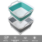 2 Pack Dishpan for Washing Dishes, 2.4Gal/9L Wash Basin with Draining Plug Carry Handles, Collapsible Bucket for Cleaning, Portable Sink, Foldable Plastic Tub