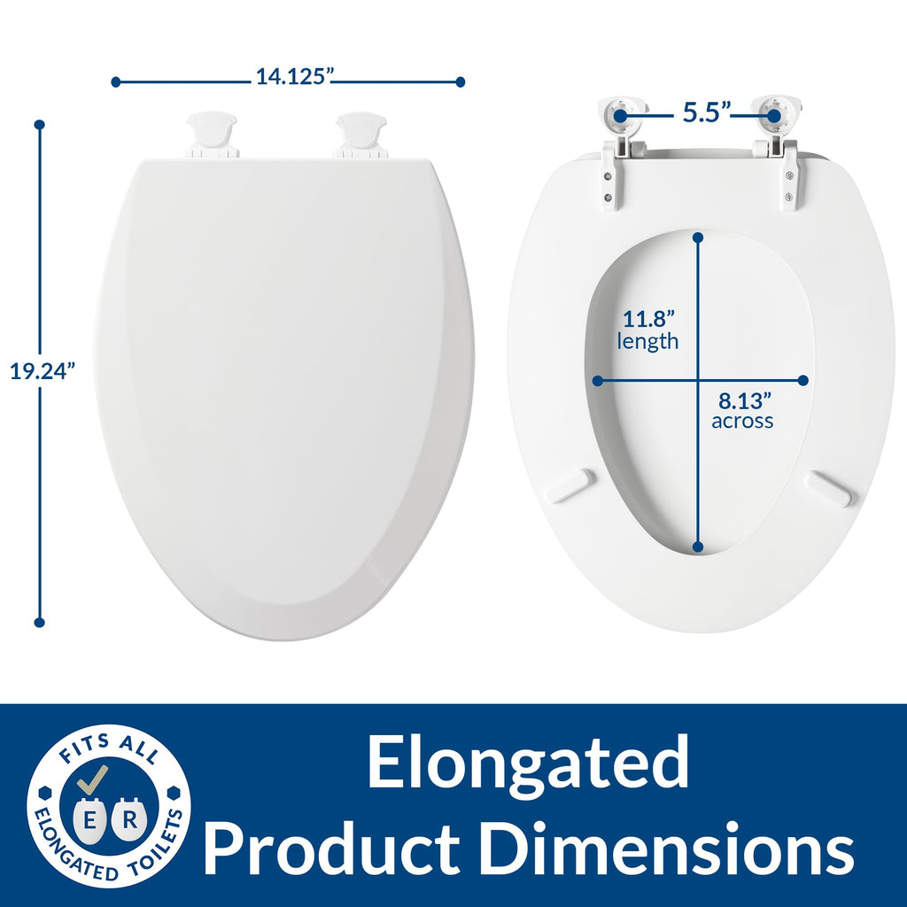 Bemis 1500EC Durable Wood Toilet Seat with Easy Clean Hinges, Made in USA, Elongated, White, 6-Pack