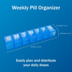 Amazon Basic Care 7-Day Weekly Pill Organizer, Portable Medicine and Vitamin Planner Box with Medium Compartments, Blue