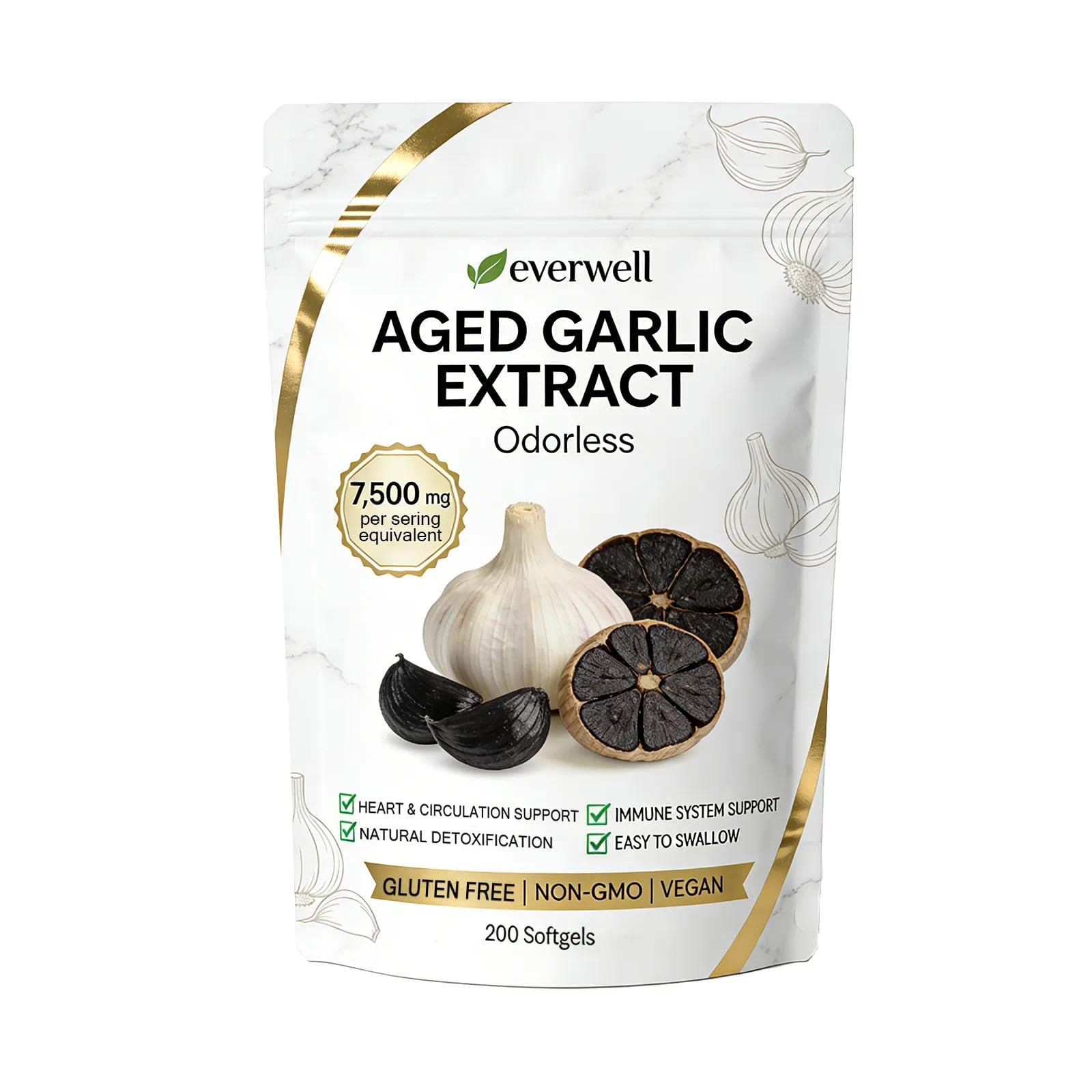 motilli Everwell Aged Garlic Extract - Odorless Garlic Supplement Softgels, Immune Support, Non-GMO, 200 Count