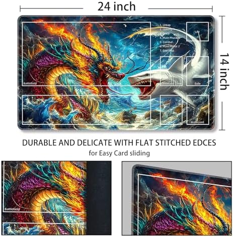MTG Playmat with Zones Magic Card Playmat Game Mat,TCG & CCG Card Games Mat with Free Storage Bags Size 24 x 14 Inches (with Zones,Fight)