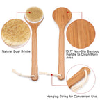 Shower Brush with Natural Bristle - Long Bamboo Handle Bath Body Brush for Wet or Dry Brushing - Improves Blood Circulation, Exfoliating Skin