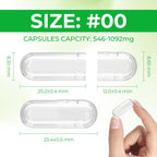Angtai JN Vegan Capsules Size 00 Empty Plant Based Clear (1,000 Count) Gluten Free, Non-GMO, Halal Certified Pill Caps Filling Kit with 2 Spoons for Vegetarian DIY Your Own Supplements