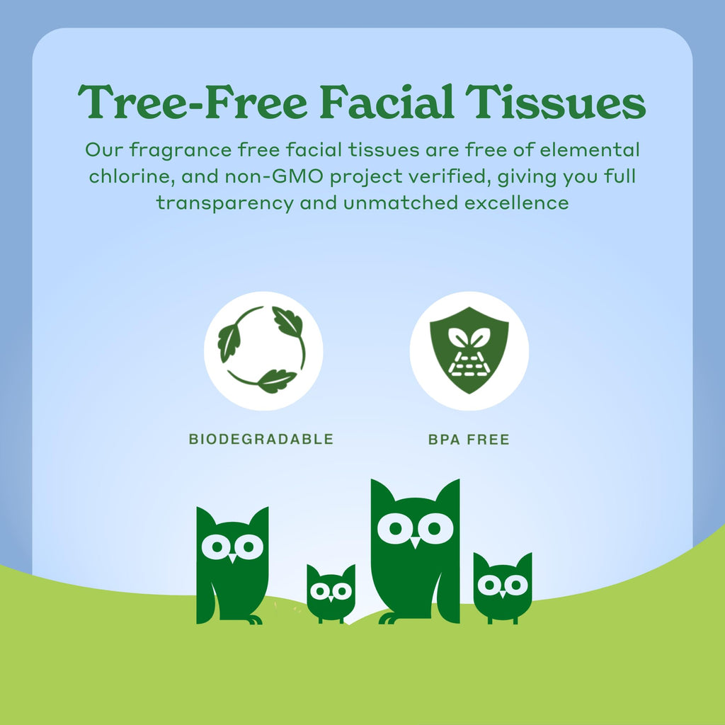 Caboo Tree Free Facial Tissue Paper, Tree Free, Eco Friendly 3 Ply Tissue Flat Box - 120 Sheets Per Box, Total of 4 Boxes, 480 Total Tissues