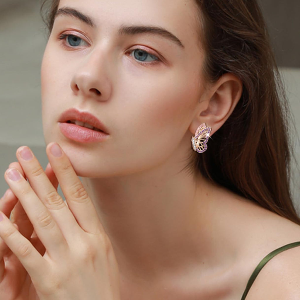 18K Gold Earrings for Women Trendy, Butterfly Earring for Women Gold Hoop Earring, Gold Butterfly Earrings Hypoallergenic Stud