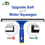 ITTAHO Squeegee for Window Cleaning,12" Squeegee and 11" Microfiber Scrubber Combi with Stainless Steel Pole,Extendable Window Cleaner for Car,Sliding Door,Shower Glass Door-Swivel Style-2 Pads