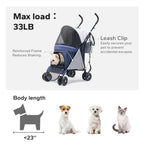 TerraPede Lightweight 10 lbs Foldable Pet Stroller for Small Dogs & Cats, Easy-Fold Compact, with Adjustable Sun Canopy, Cup Holder, Breathable Mesh, Pad & Storage Bag, Holds 33 lbs, Blue Gray