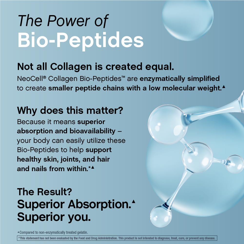 NeoCell Collagen Bio-Peptides Powder | 22oz | Super Hair, Skin, and Nails | Superior Absorption | Grassfed Protein Supplement | Advanced with 18 Essential Amino Acids