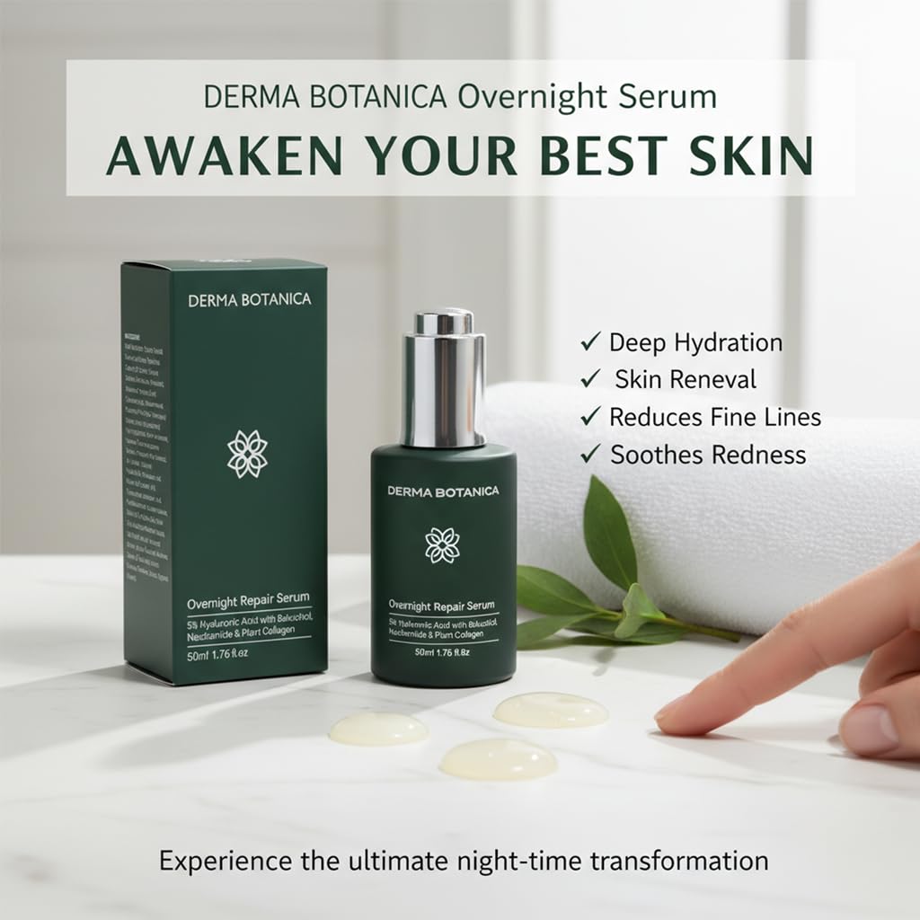Derma Botanica Overnight Repair Serum,Derma Botanica Overnight Serum,with Multi-Molecular Hyaluronic Acid - smooth, and refresh the look of skin for a more youthful appearance. 1.76fl.oz(1pc)