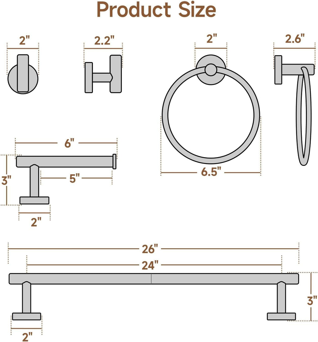 USHOWER Brushed Gold Bathroom Accessories Set, 24-Inch Towel Bar Set Wall Mounted, Durable SUS304 Stainless Steel Bathroom Hardware Set, 4-Piece