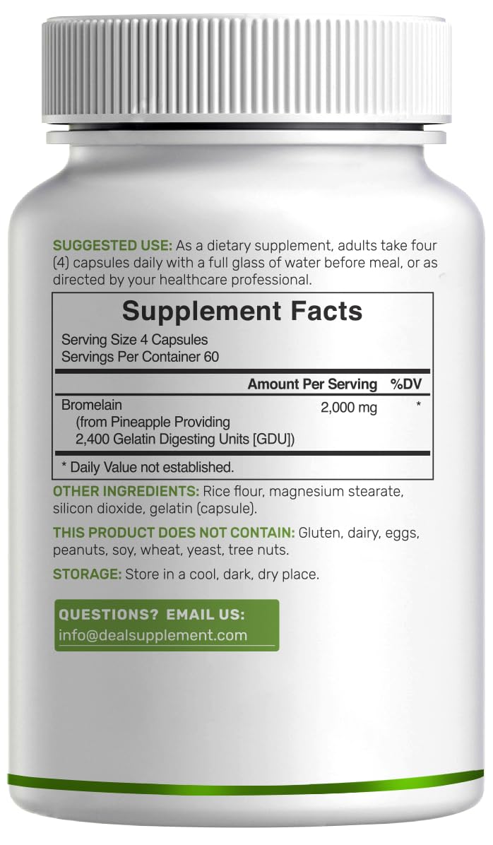 Bromelain Supplement 2,000mg Per Serving, 240 Capsules – Natural Proteolytic Enzymes from Fresh Pineapple – Supports Nutrient Digestion