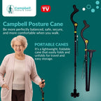 Campbell Posture Cane | Walking Cane for Men, Women | Mobility Device, Portable, Lightweight, Adjustable, Self-Standing, Folding, Collapsible Hand Walking Stick, 10 Height Adjustment, 360 Traction Tip