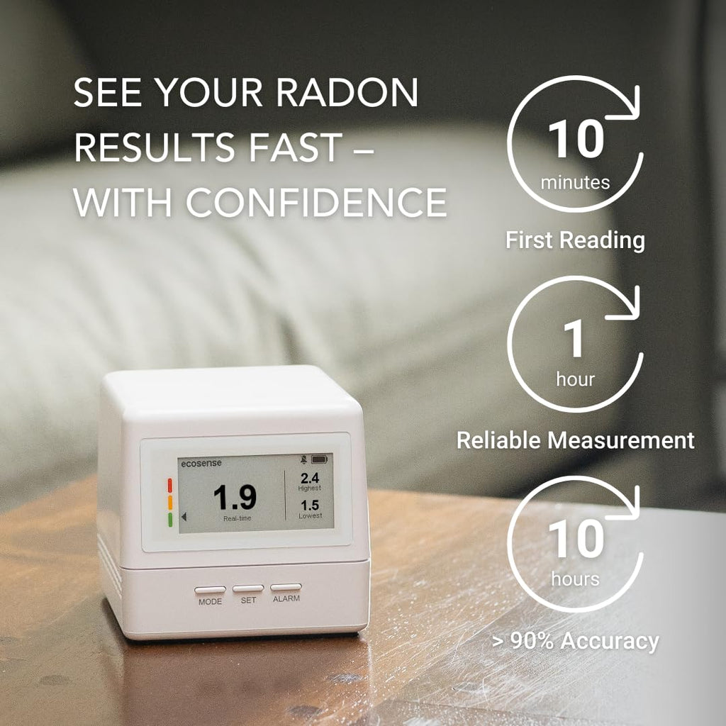 Ecosense EcoQube Flex Smart Radon Detector - Battery Powered Continuous Radon Monitor for Home Use with Always-On Display, Bluetooth App, Daily, Weekly, Monthly & Yearly Fluctuations on App