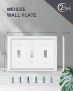 ZILLSEA Metal Wall Plates, Decorative Switch Plates and Outlet Covers (Pure White/3 Toggle 2 Pack)
