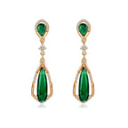 Hpoewre Vintage Emerald Green Teardrop Earrings,925 Sterling Silver Posts & 18K Gold-Plated Brass Drops,Cubic Zirconia Dangle Earrings for Women (Vintage)