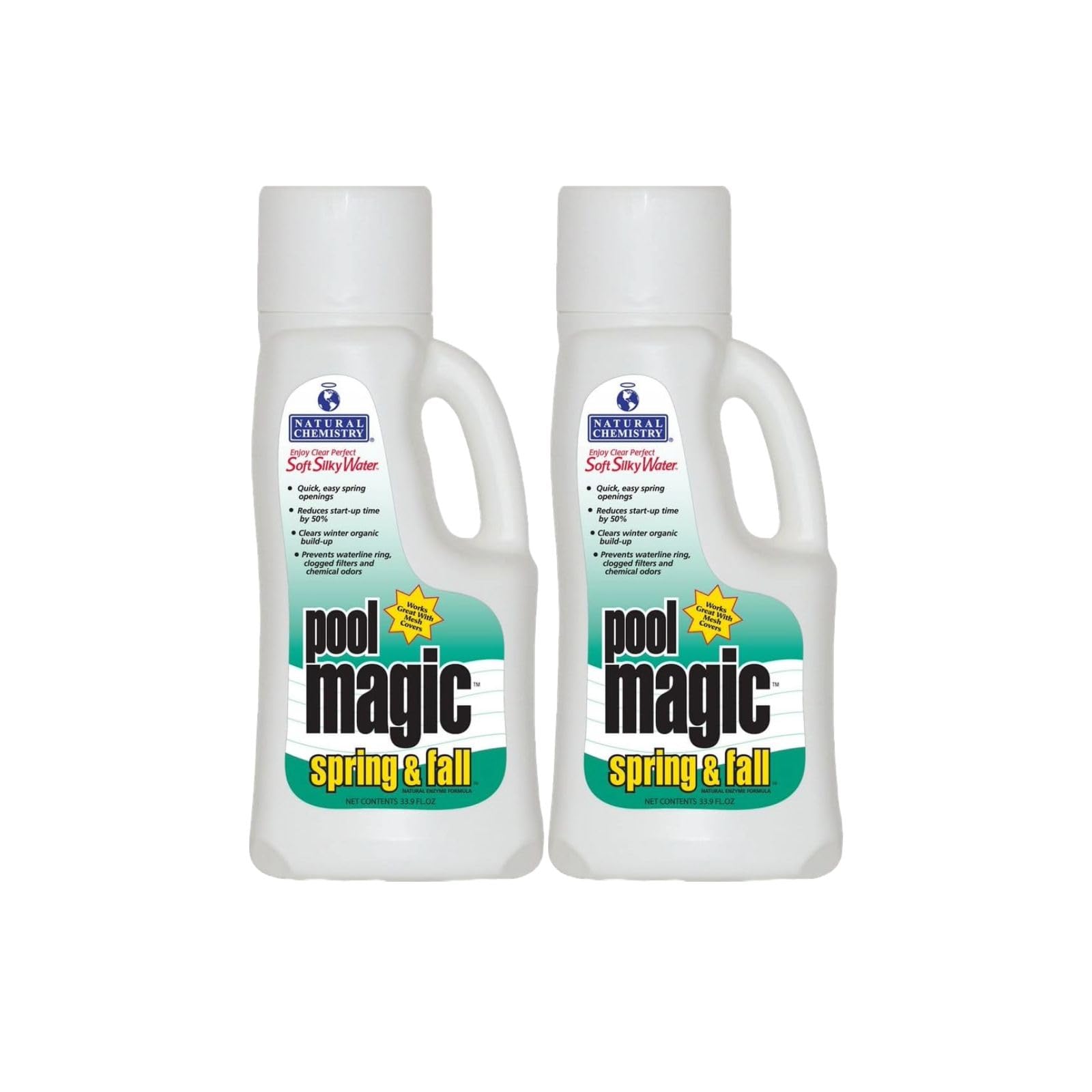 Natural Chemistry Pool Magic Spring & Fall, 1 L, Pack of 2, Clears Winter Organic Buildup, Quick Easy Spring Openings, Prevents Clogged Filters & Chemical Odors