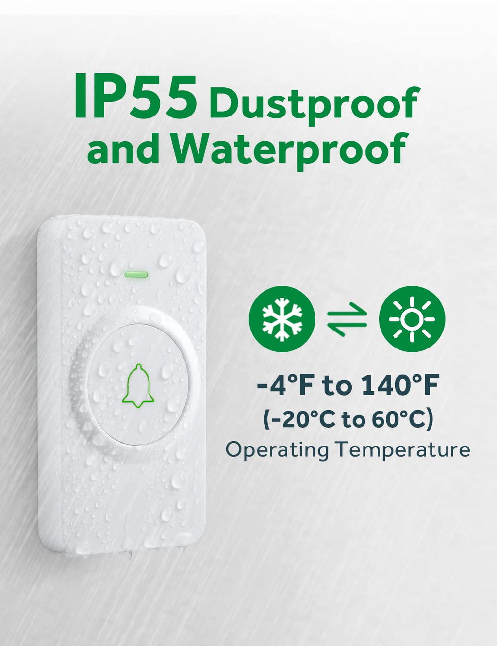 AVANTEK Wireless Doorbell, Mini Waterproof Door Bell Chime Operating at 1000 Feet, CW-11 Doorbell with 52 Melodies, 5 Volume Levels & LED Flash