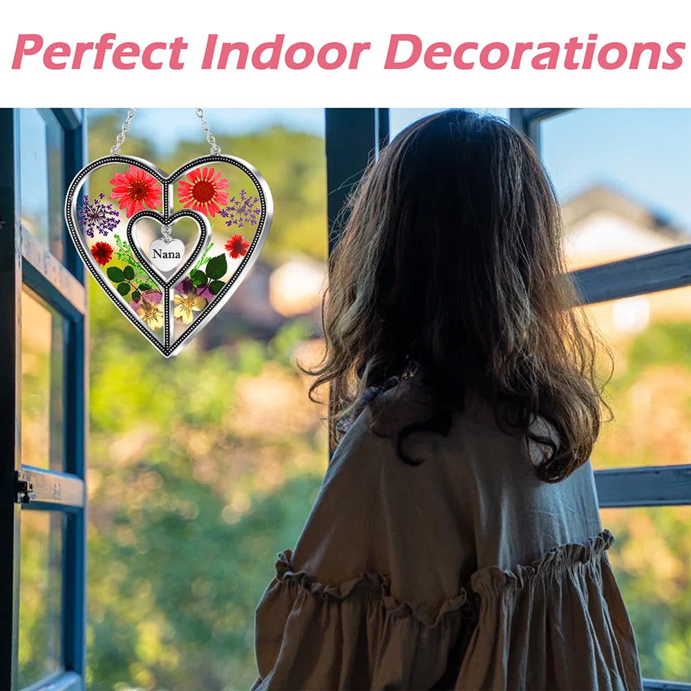 KY&BOSAM Nana Gifts Heart Suncatchers Pressed Flower Glass Window Hanging