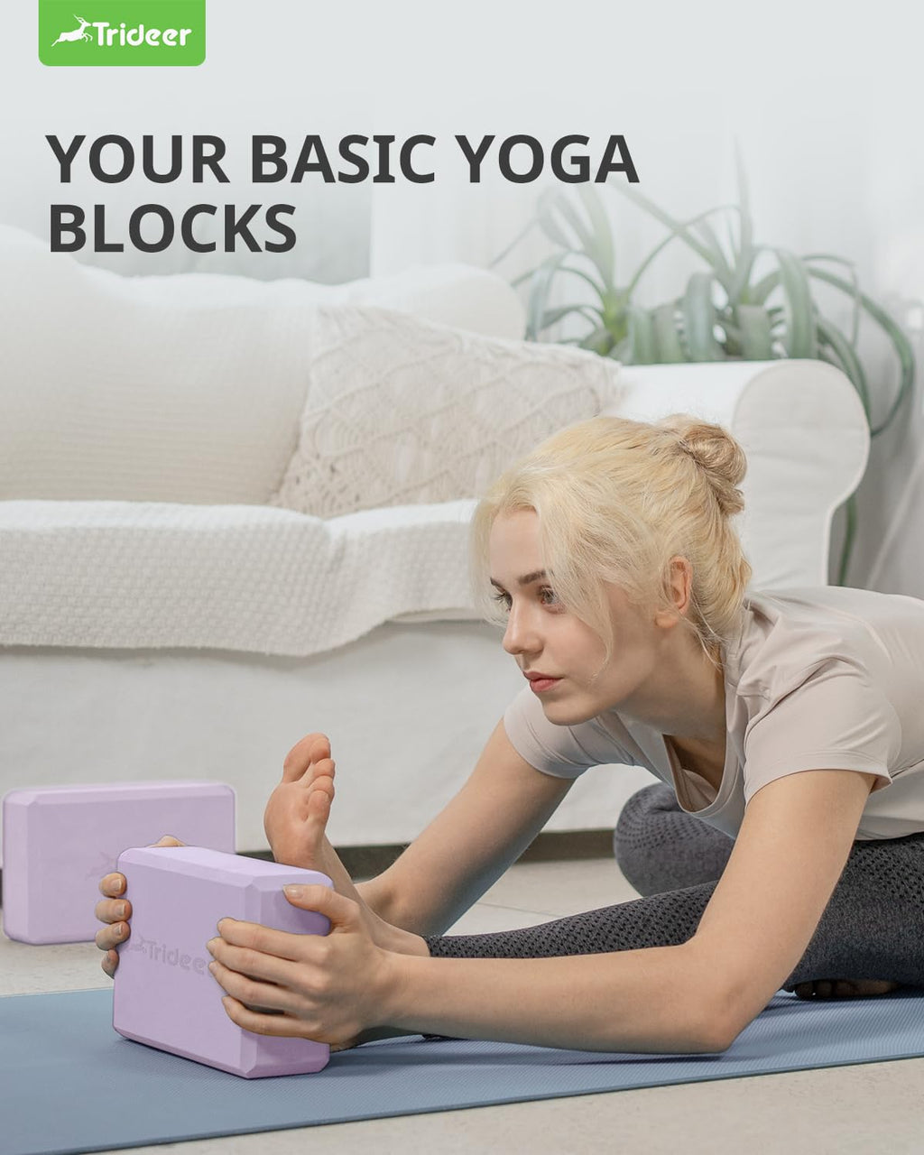 Trideer Yoga Block, Soft Non-Slip Surface Premium Foam Blocks, Supportive, Lightweight, Odor Resistant, Yoga Accessories for Pilates Meditation General Fitness Stretching Toning (Lavender-2 Pack)
