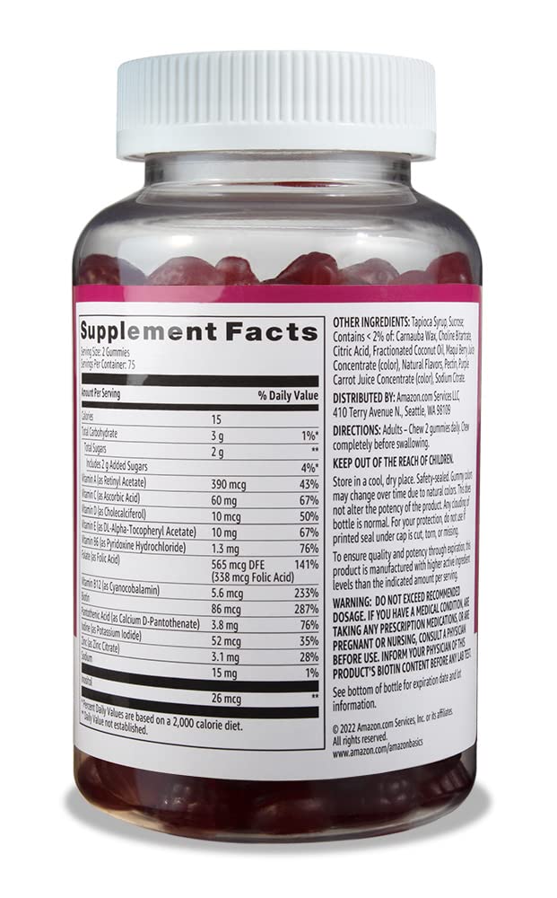 Amazon Basics Adult Multivitamin Gummies, Mixed Berry & Cherry Flavors, 150 Count, 75-Day Supply, Pack of 1 (Previously Solimo)