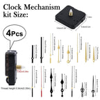 4Pcs Quartz Clock Mechanism Kit, Wall Clock Mechanisms Mattery Powered Replacement, Clock Movement Parts Motor Replacement DIY Repair Parts with 5 Set Hands (No Battery)