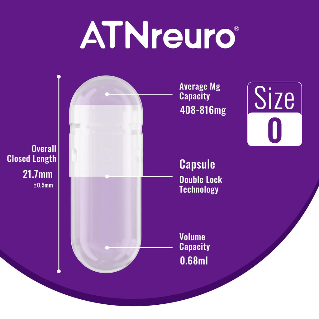 ATNreuro Size 0 Enteric Coated Empty Capsules – 100 Count Acid Resistant Gelatin Capsules – Delayed Release Empty Capsules for Probiotics, Herbal Powders – Non-GMO, Gluten Free
