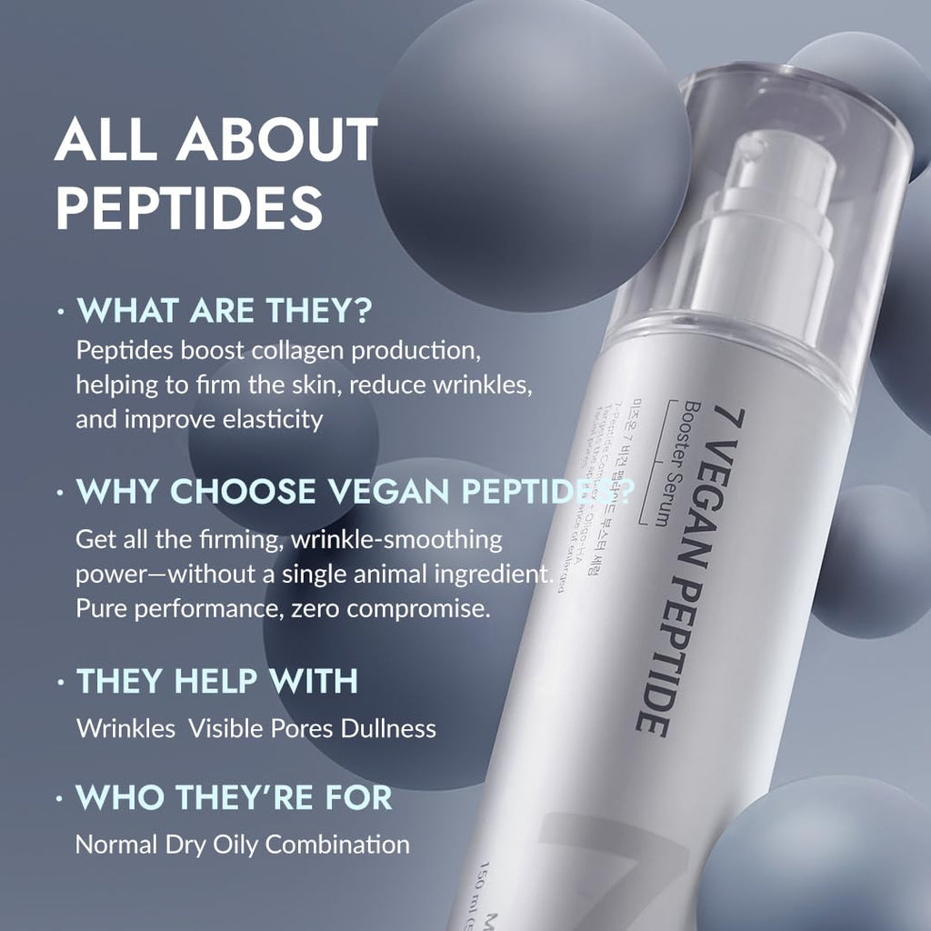MIZON 7 Vegan Peptide Booster Serum Korean Anti-Aging Face Serum with Niacinamide & Hyaluronic Acid Hydrating Firming & Smoothing Skincare for Fine Lines & Skin Repair – 5.07 fl oz