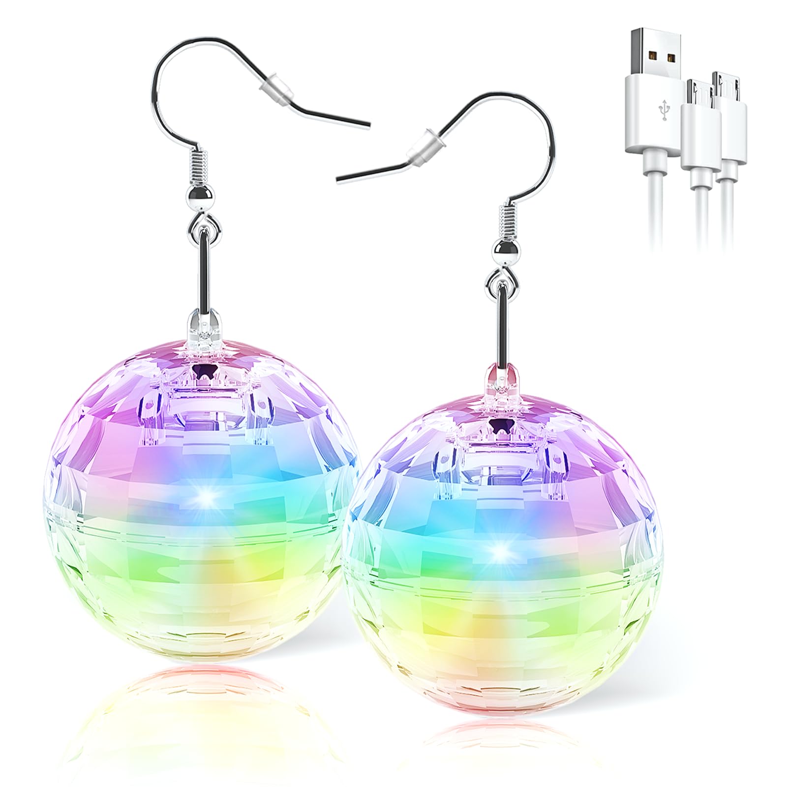 Disco Ball Earrings 16 Light Modes Rechargeable Light up Earrings LED Earrings Ball for Women Disco Party Dance Accessories