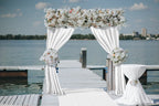 Joydeco White Curtains Backdrop for Wedding Parties, Photo Backdrop Curtains for Wedding Decorations Birthday, Wrinkle Free Polyester 5ft x 10ft Fabric Drape 2 Panels with Rod Pockets