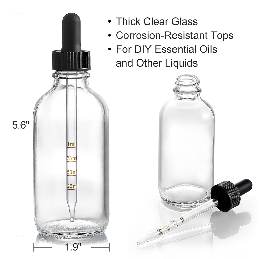 4 Pack 4oz Glass Dropper Bottles with Measured Dropper - 120ml Clear Tincture Bottles with Calibrated Glass Eye Droppers (1ml), Leakproof Essential Oil Bottle for Health, Personal Care & Beauty