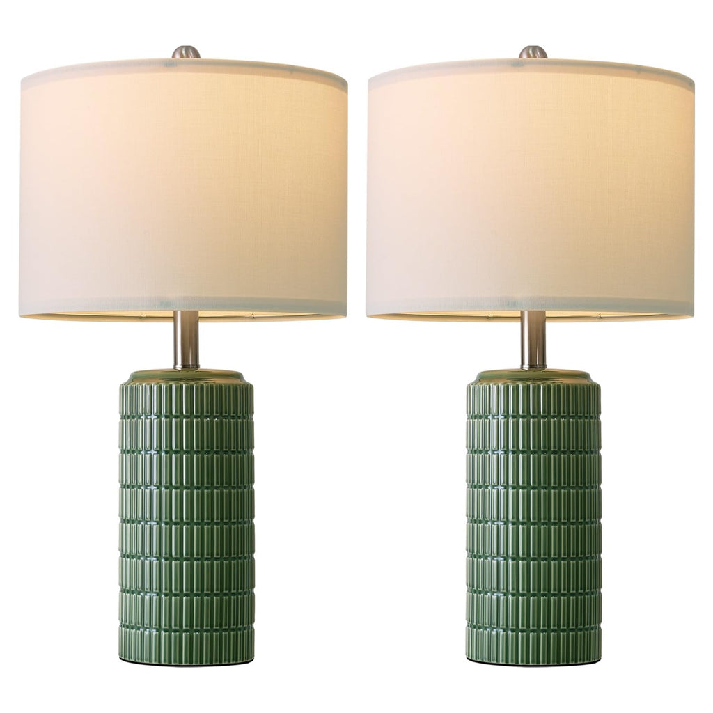 PoKat 23" Dark Green Ceramic Table Lamps Set of 2, Modern Table Lamps for Living Room, Farmhouse Lamps for Bedroom Night Stands, Traditional Nightstand Desk Decor Lamps