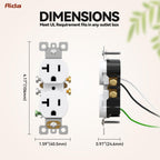 AIDA 20 Amps Outlets Duplex Electrical Receptacle Outlets, Electrical Outlet, 20Amp 125V Heavy-Duty Wall Outlet, Residential, 3-Wire, Self-Grounding, UL Listed, Side Wire (10 Pack, White)