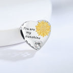 925 Sterling Silver Sunflower Charms Fit Pandora Charms Bracelet Forever In My Heart Fit Wife Mother's Day Christmas Birthday Gift