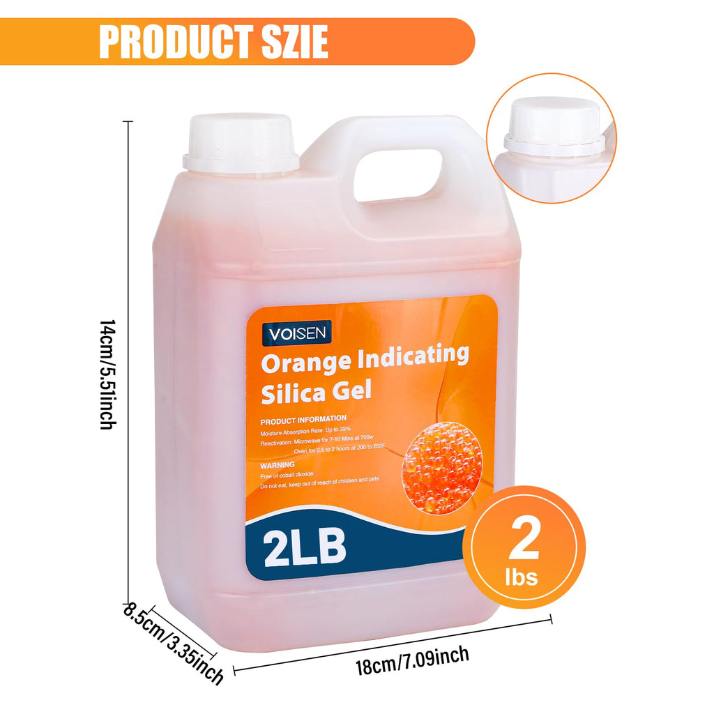 VOISEN 2 LBS Orange Indicating Silica Gel Desiccant Beads,Reusable Desiccant Industry Standard 3-5 mm,Desiccant for 3D Printer,Electronic,Clothes,Painting,Jewelry