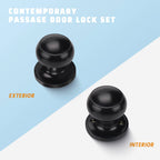 KNOBWELL 10 Pack Modern Door Knob Passage Door Knob, Black Closet Door Knobs, Non Locking Interior Door Knobs Round Ball Door Handle Lockset, Matte Black Keyless Doorknob for Hallway