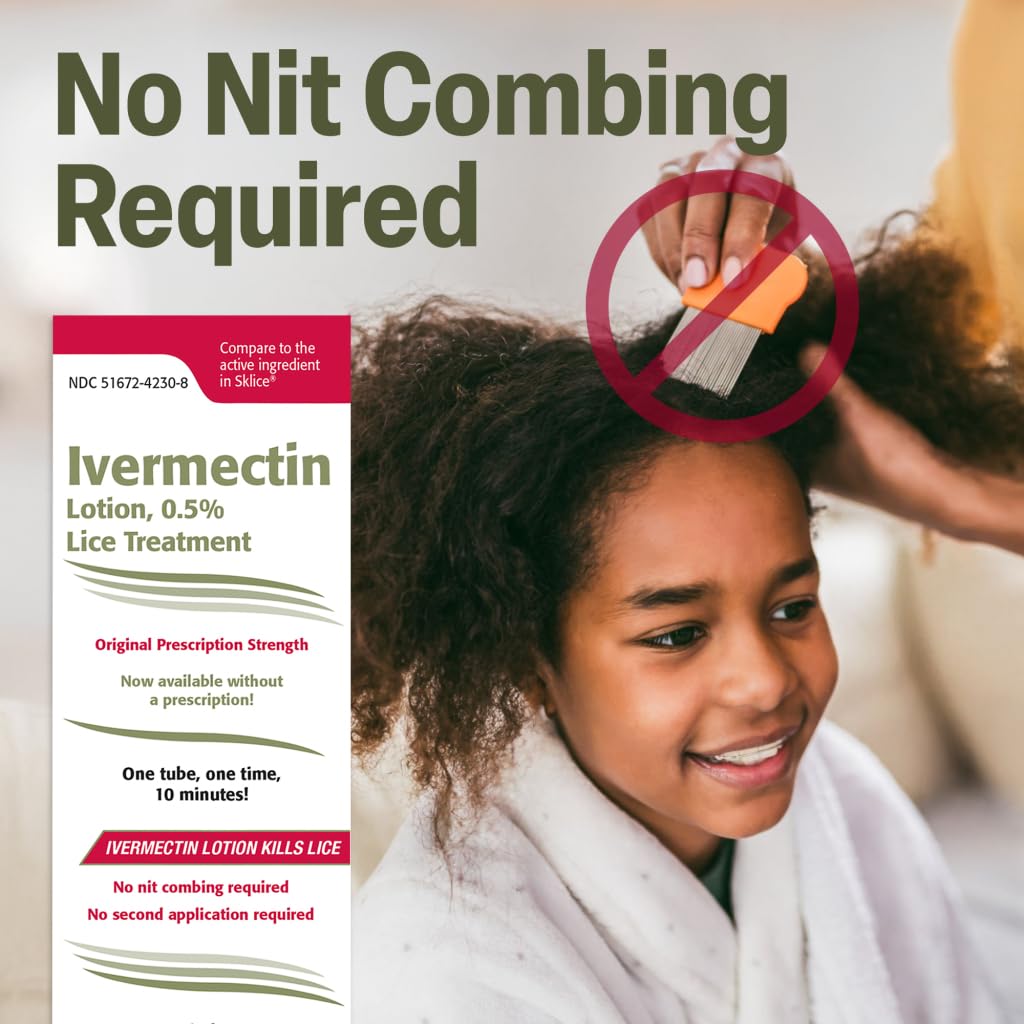 Ivermectin Lotion 0.5% Lice Treatment (4 Fl Oz) Fast-Acting 10-Minute Single Use, Prescription Strength Solution for Head Lice & Eggs, No Nit Combing Required, Adults & Kids 6 Months+