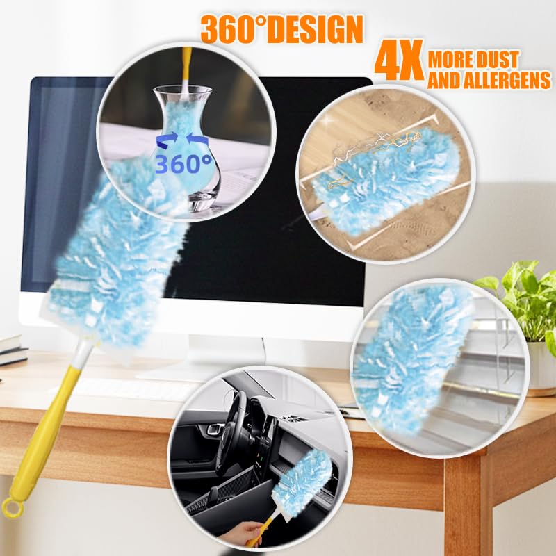 50 Count Duster Refills ，360° Heavy Duty Duster Refills Compatible with Swiffer Duster, Multisurface Heavy Duty Duster Replacements with 1 Short Handle and 1 Extenda Handle