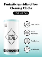 Fantasticlean Microfiber Cleaning Cloth Roll -40 Pack, Tear Away Microfiber Towels, 12" x 12", Reusable, Washable, Scratch Free, Ultra Absorbent Dishcloth for All-Around Cleaning Supplies (Blue)