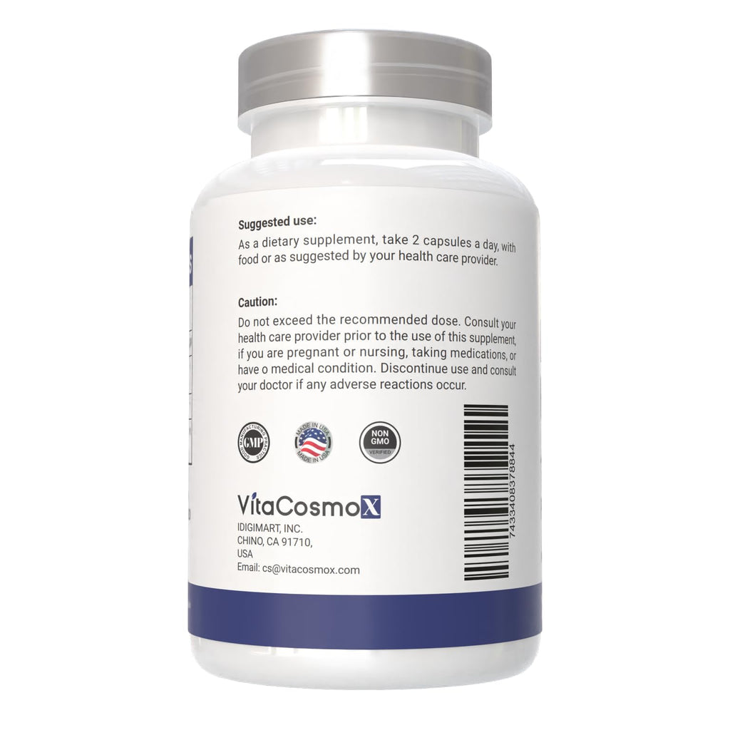 VitaCosmoX Diosmin Hesperidin 1200 mg Complex, 180 Capsules, Citrus Bioflavonoids Rich Fruit Extract, 100% Vegetarian, Non-GMO & Gluten Free Diosmin Supplement with Max Strength