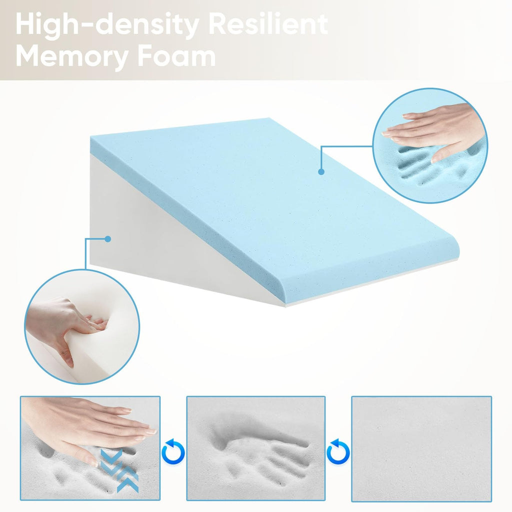 OAISZ Wedge Pillow for Sleep Apnea, Bed Wedge Pillow for Headboard, Headboard Triangle Pillow Wedge for Acid Reflux, After Surgery, Snoring, Cooling Memory Foam Top, Removable Cover, 24x24x12Inch