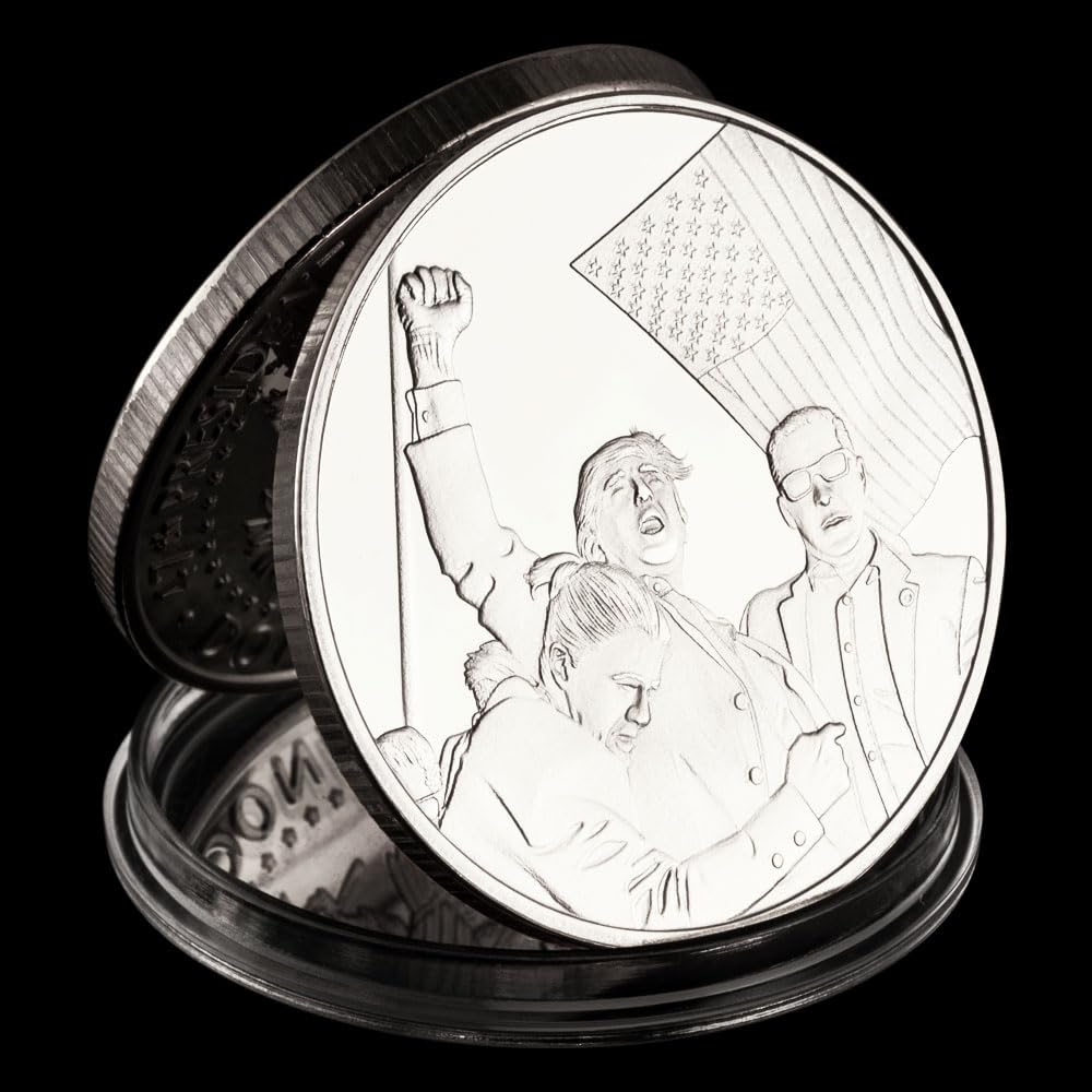 Donald Trump Assassinated Coins Shooting Collection Medal Trump Fighting for America Collectible Coin (3 Pieces Silver-Silver)