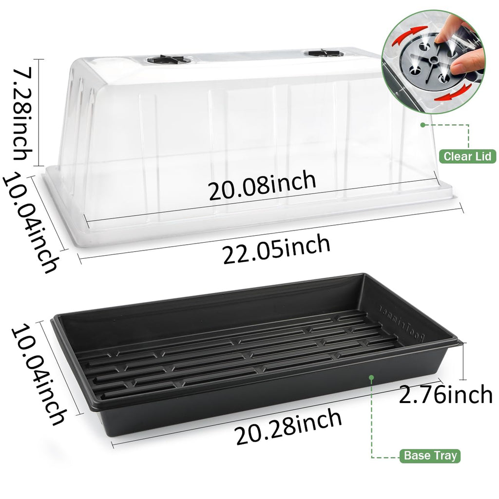 1020 Plant Tray with Tall 7.3" Dome, 5-Pack Extra Large Seed Starter Tray with Humidity Domes, Heavy Duty 1020 Trays and Flats with Lid, Seed Germination Mini Greenhouse No Hole for Balcony Garden