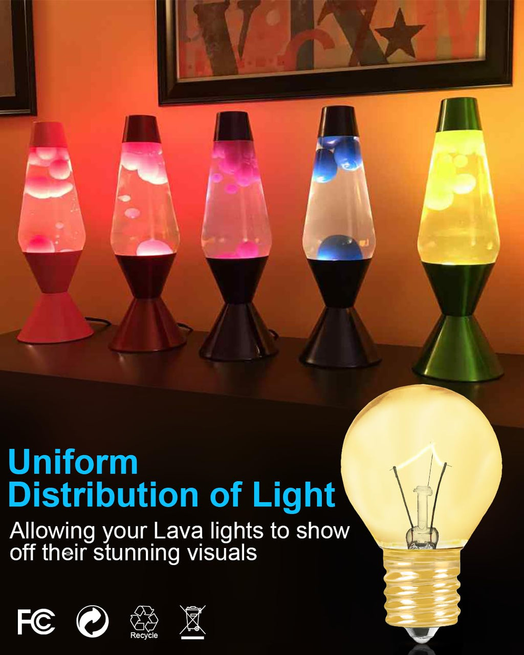 Lava Lamp Bulb 25 Watt, E17 Intermediate Base 6 Packs The Lava Original Replacement Bulb for 14.5-Inch Lava Lamp, Soft Warm White Glow, Long Life, High Temp Resistance, High-Output Heat S11 Bulb